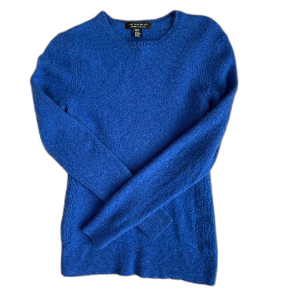 SAKS FIFTH AVENUE 100% Cashmere Sweater XS Blue Soft Academia Quiet Luxury